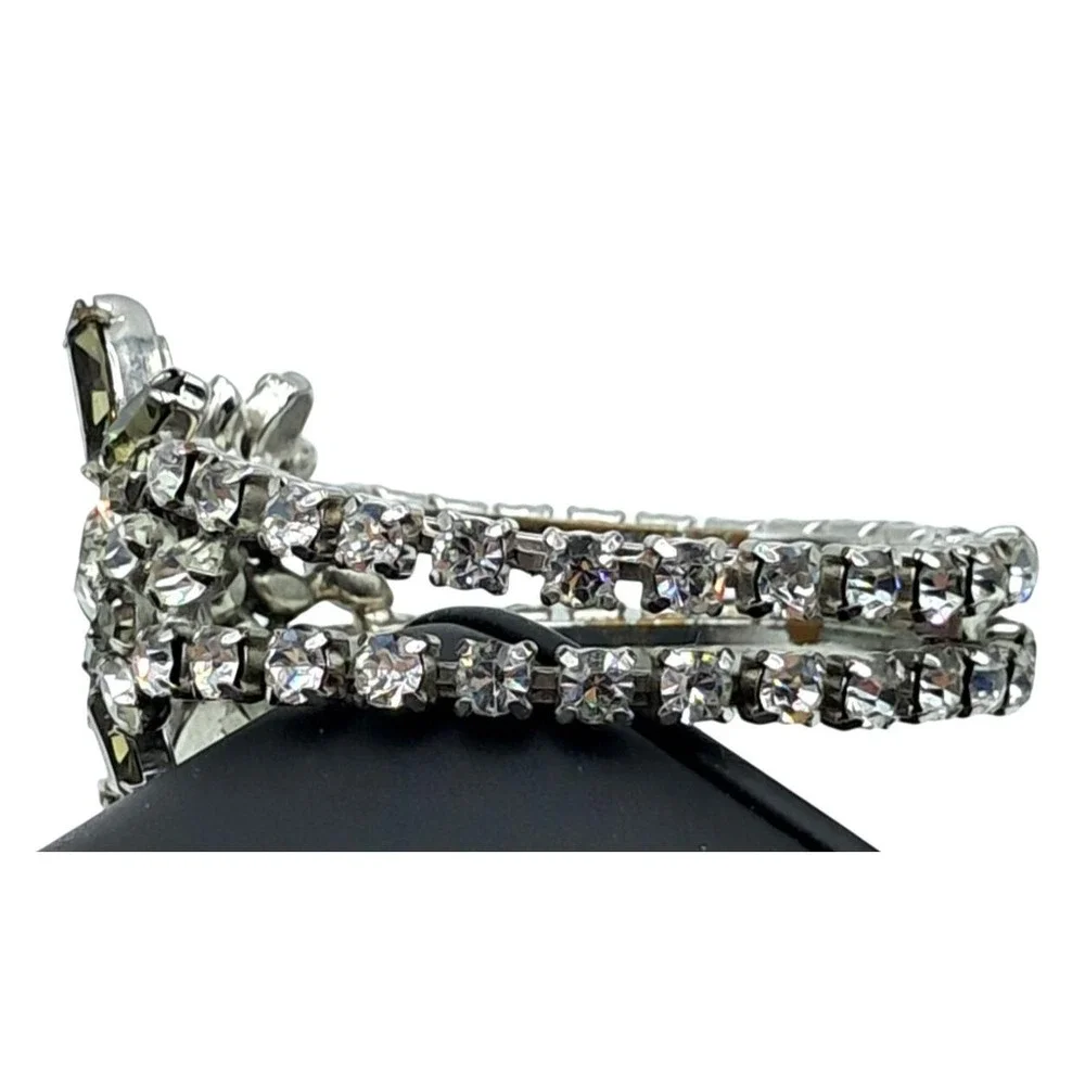 Vintage‎ Hobe Rhinestone Bracelet Clamper Cuff Clear Gray Signed Costume Jewelry